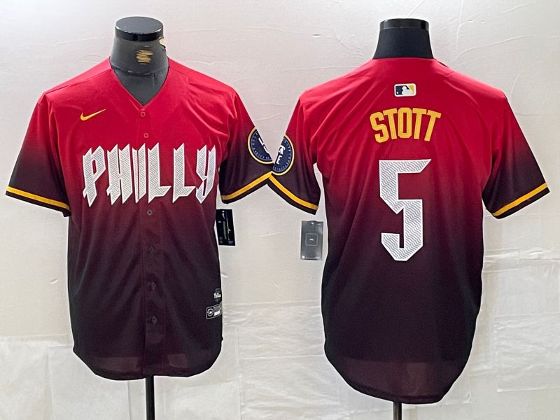 Men Philadelphia Phillies #5 Stott Red City Edition Nike 2024 MLB Jersey style 1